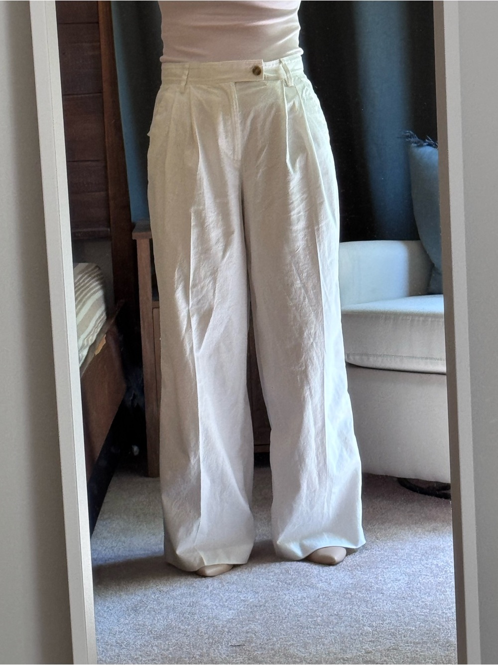 Banana Republic Linen Blend High Rise Wide Leg Pleated Pants White 8 - Picture 2 of 3